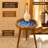 Premium Round Wooden Side Table with Blue Mosaic Design