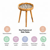 Round Wooden Bed Side Table with Mangolia Lotus Design