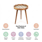 Premium Mango Wood Side Table with Palm Leaf Design
