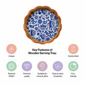 Premium Mango Wood Serving Tray with Blue Floral Design