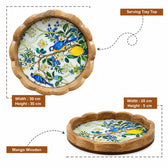 Premium Mango Wood Serving Tray with Lemon & Bird Floral Design