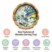 Premium Mango Wood Serving Tray with Lemon & Bird Floral Design