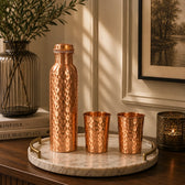 Traditional Hammered Copper Bottle with 2 Glasses in Gift Set