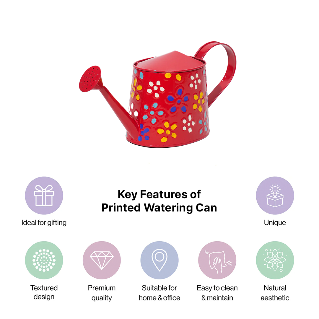 Traditional Watering Can in Floral Print Red (Large)