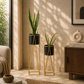 Triangle Planter Stand in Black and Golden-Set of 2