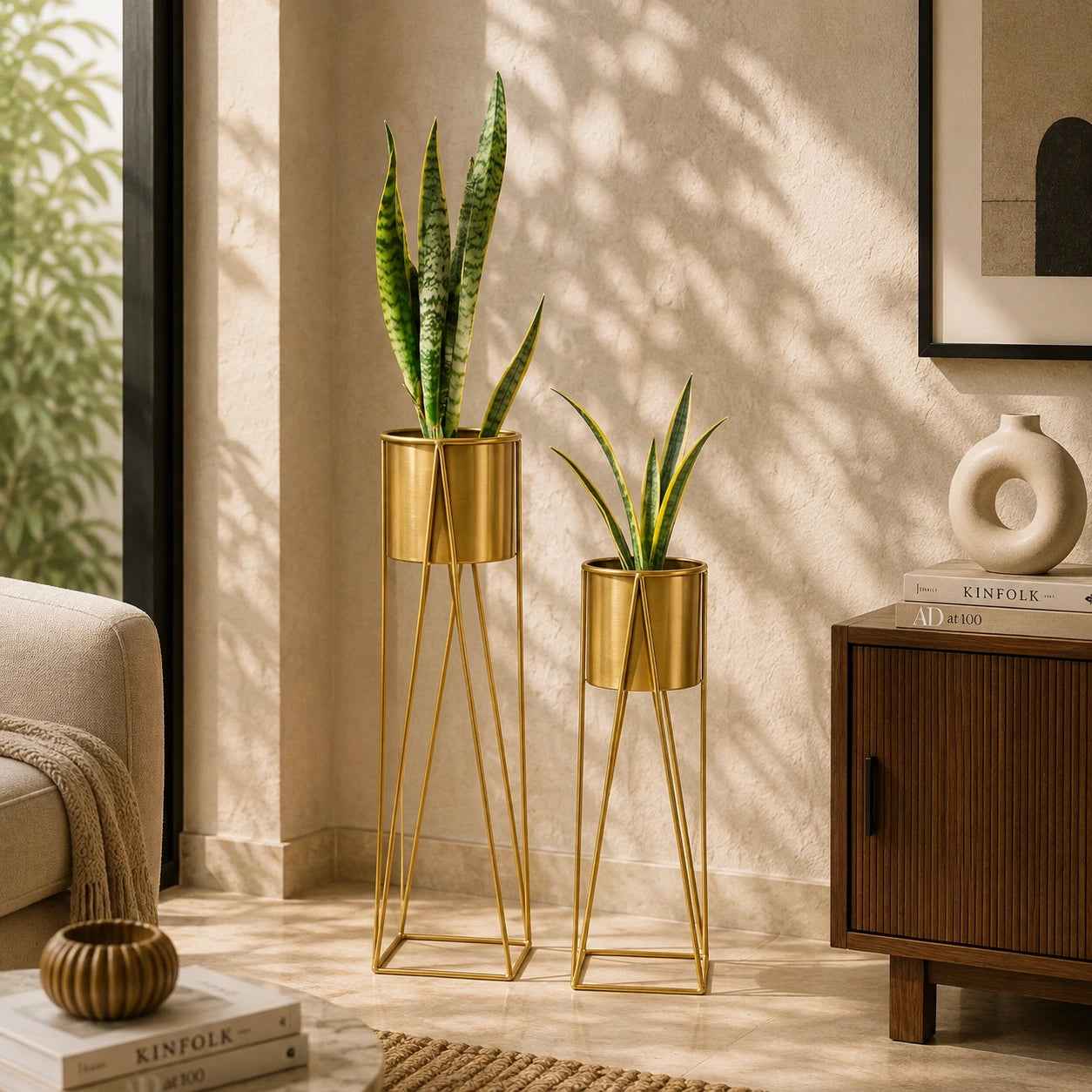 Triangle Planter Stand in Golden-Set of 2