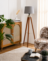 Tripod Floor Lamp With Brown Wood Finish
