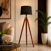 Tripod Floor Lamp With Brown Wood Finish