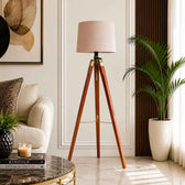 Tripod Floor Lamp With Brown Wood Finish