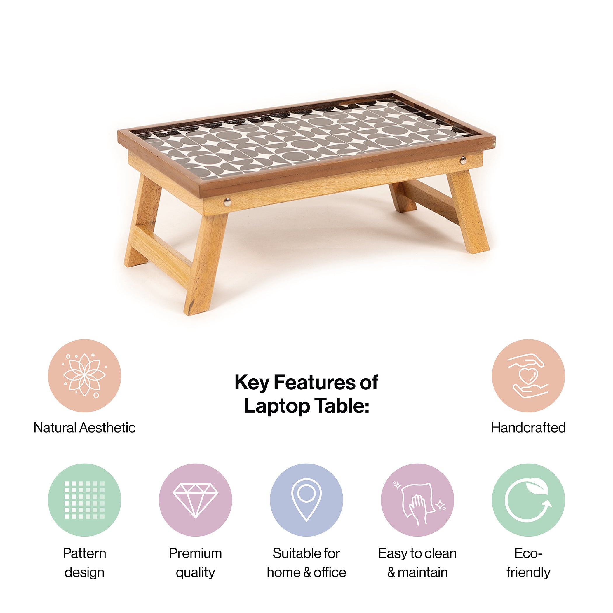 Mango Wood Handmade Fixed shaded mosaic Laptop Table with Epoxy Resin