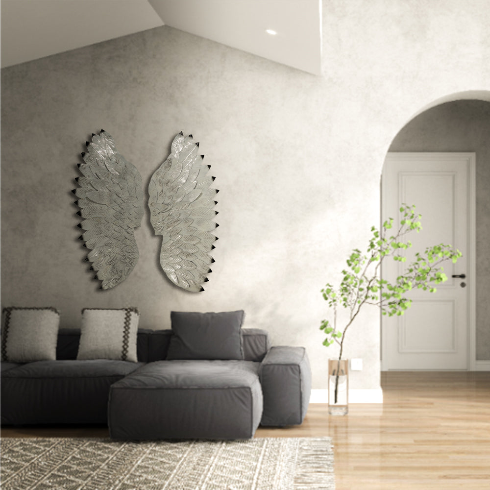 Angel Wings In Silver Metal Wall Art For Wall Decor In Living Room