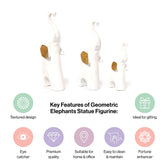 Set of 3 Geometric white Elephants Statue Figurine for Home Decor