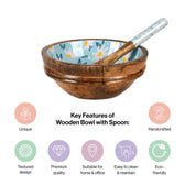 Handmade Mango-Wood Bowls in Bluish Cyan For Kitchen Decor