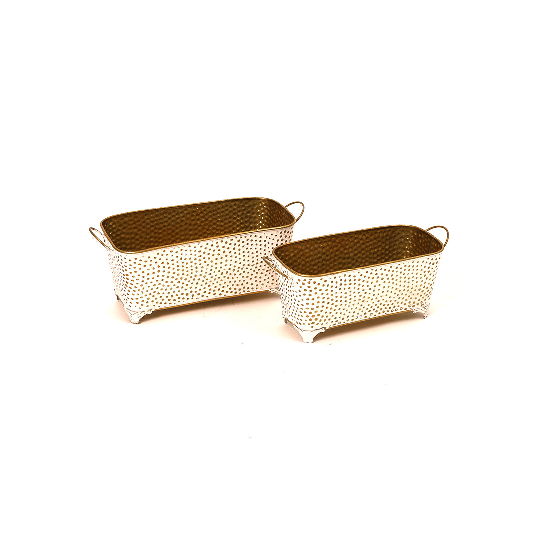 Dotted Long Basket Planter - White