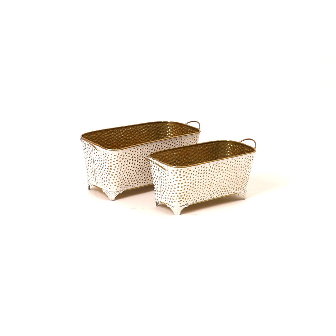 Dotted Long Basket Planter - White