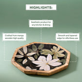 Handcrafted Mango-Wood Rangoon Green Printed Platters Tray-Set Of 2