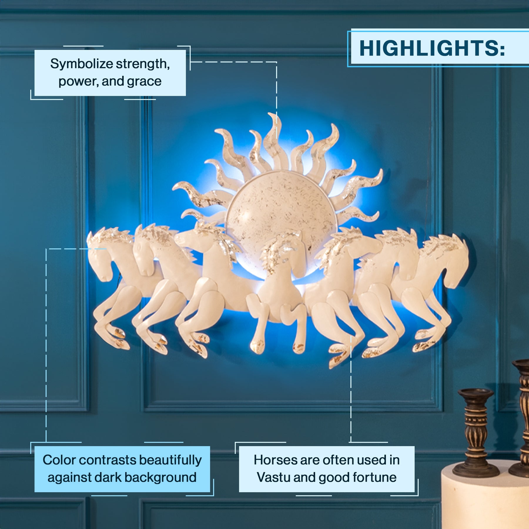 Metal Seven Running Horses With Sunrise Wall Hanging Decor For Home Decor