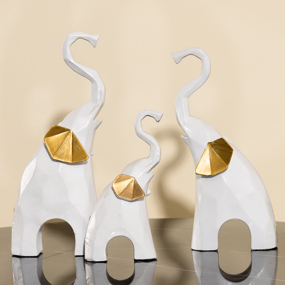 Set of 3 Geometric white Elephants Statue Figurine for Home Decor