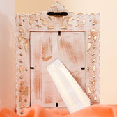 Wooden Wall Decor Mirror Photo Frame in White and Golden Hues-Wall Mount