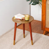 Round Wooden Bedside Table in Gold Floral Pattern for Living Room and Bedroom