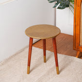 Round Wooden Bedside Table in Gold Floral Pattern for Living Room and Bedroom