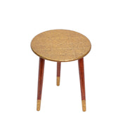 Round Wooden Bedside Table in Gold Floral Pattern for Living Room and Bedroom
