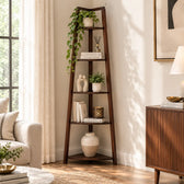 Wooden Corner Ladder 5 Tier Shelf for Home Decor