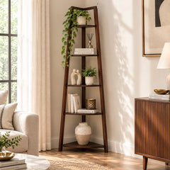 Wooden Corner Ladder 5 Tier Shelf for Home Decor