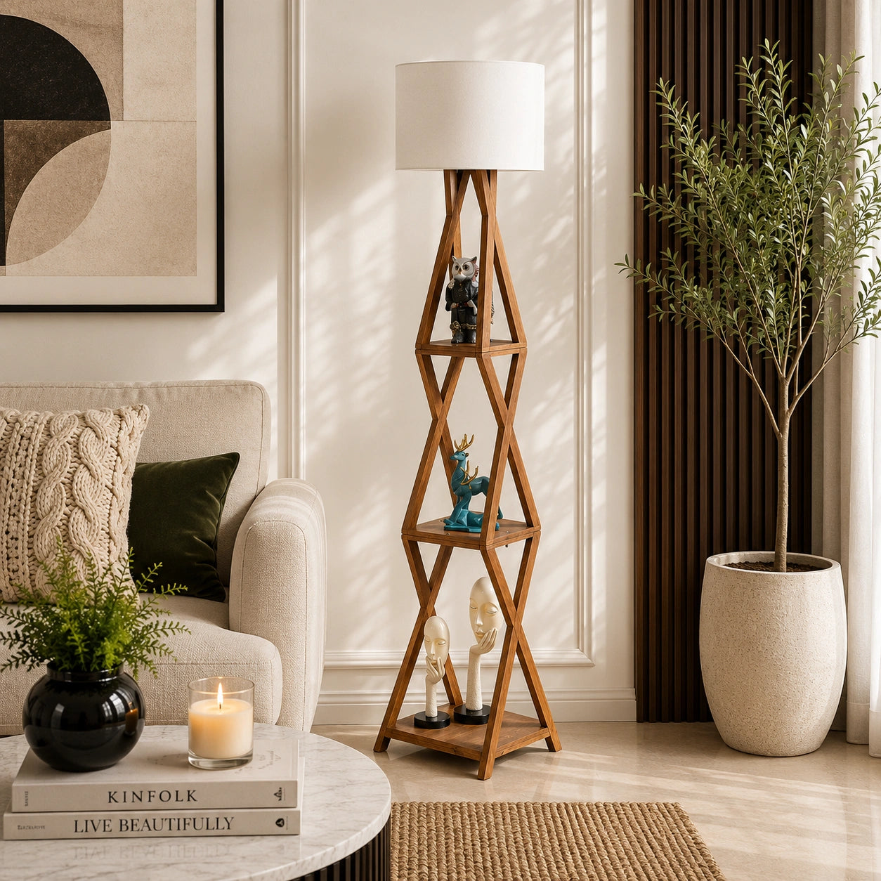 Wooden Italian Floor Lamp with Shade