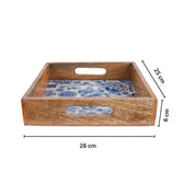 Wooden Serving Tray in Blueflower Design