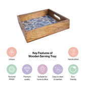 Wooden Serving Tray in Blueflower Design