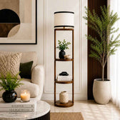 Wooden Shelf Floor Lamp with Storage in Round Shape