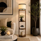 Wooden Shelf Floor Lamp with Storage in Round Shape