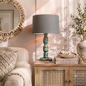 Wooden Table Lamp for Living Room with Multicolour Shade