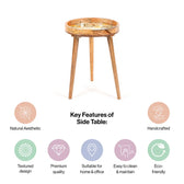 Wooden Round Side Table Yellow Floral for Living Room