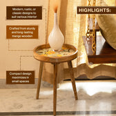 Wooden Round Side Table Yellow Floral for Living Room