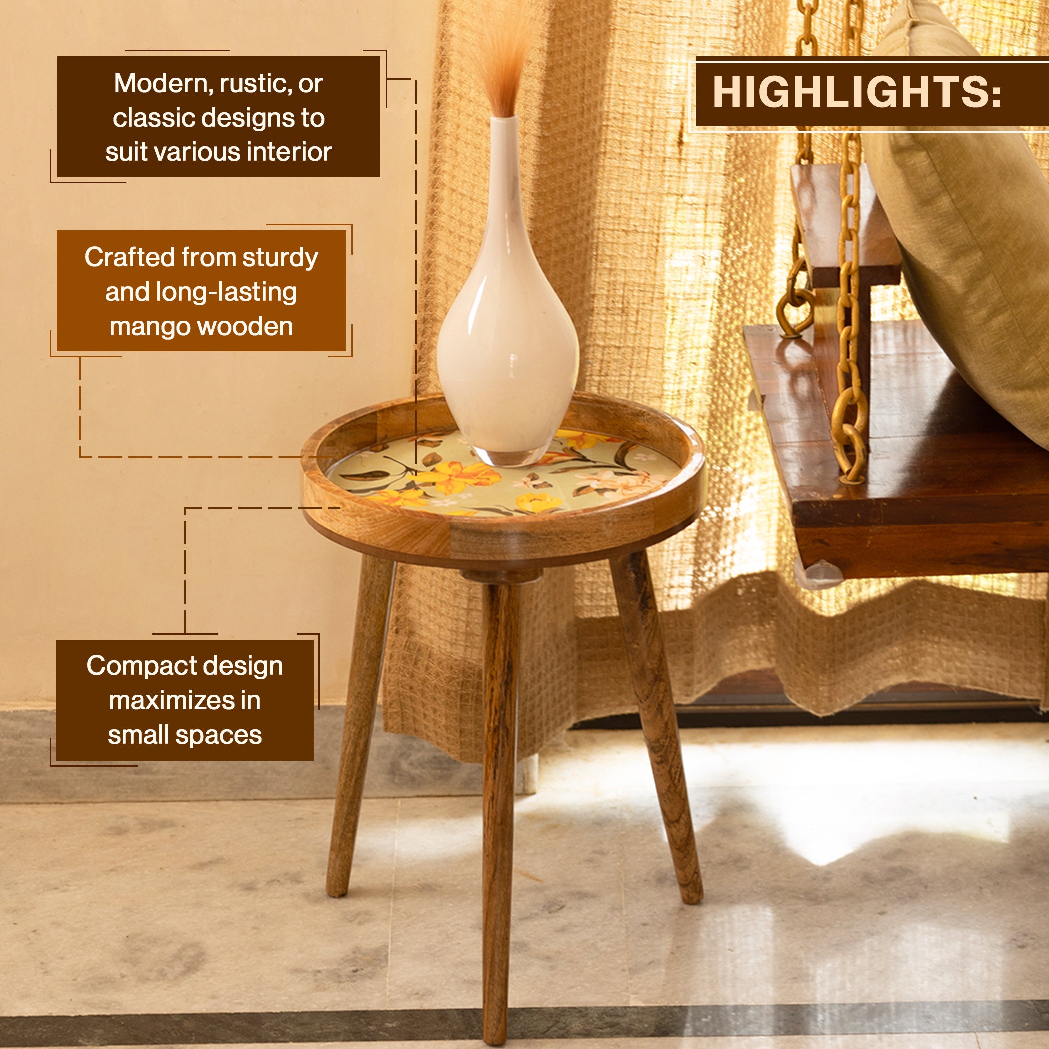 Round End Table For Living Room In Yellowflower