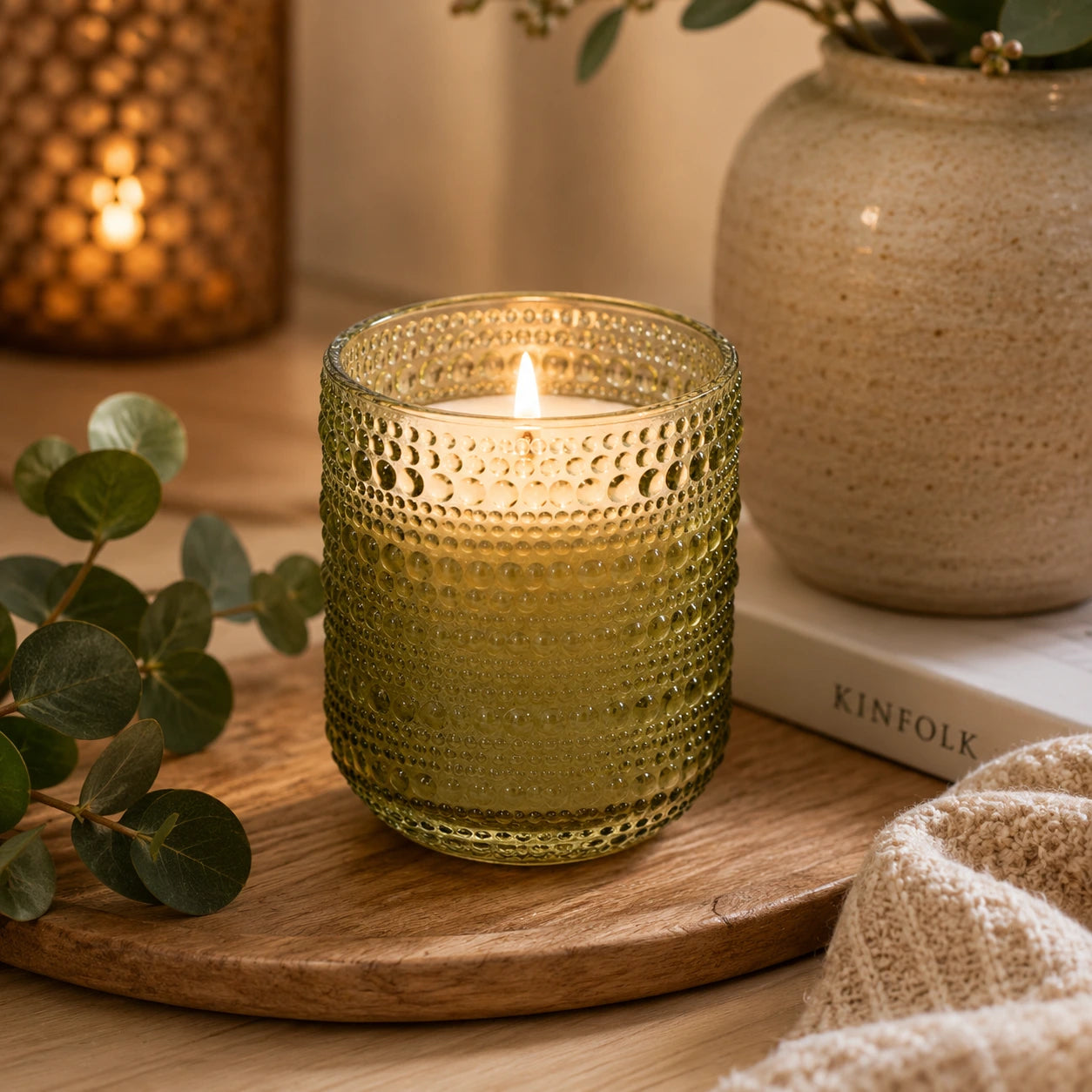 Threadvibe Living Natural Wax Scented Candle Glass Jar In Lite Yellow