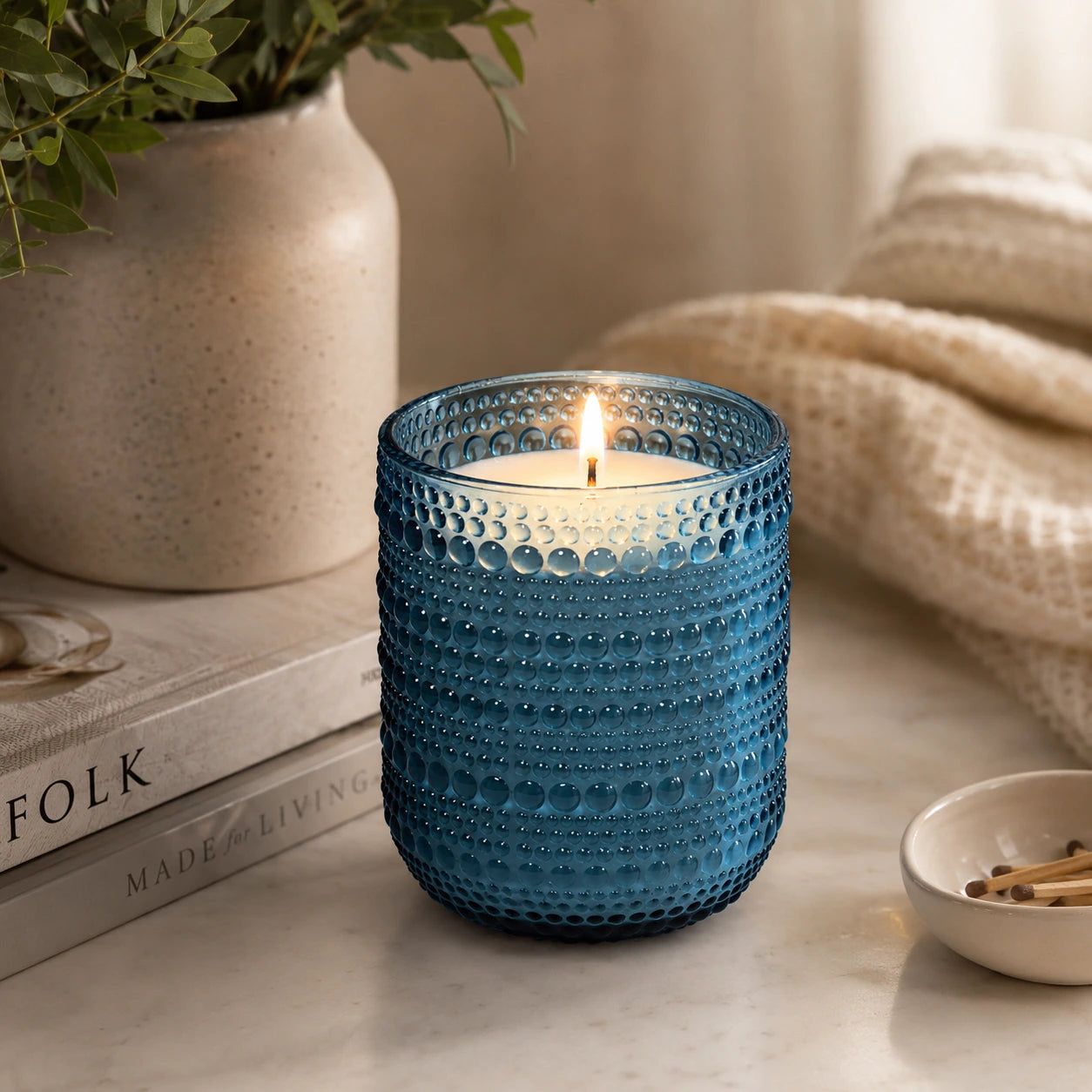 ThreadVibe Living natural wax scented candle glass jar in Navy Blue