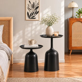 Modern Black Metal Side Table Set of 2 – Round Table for Living Room & Bedroom