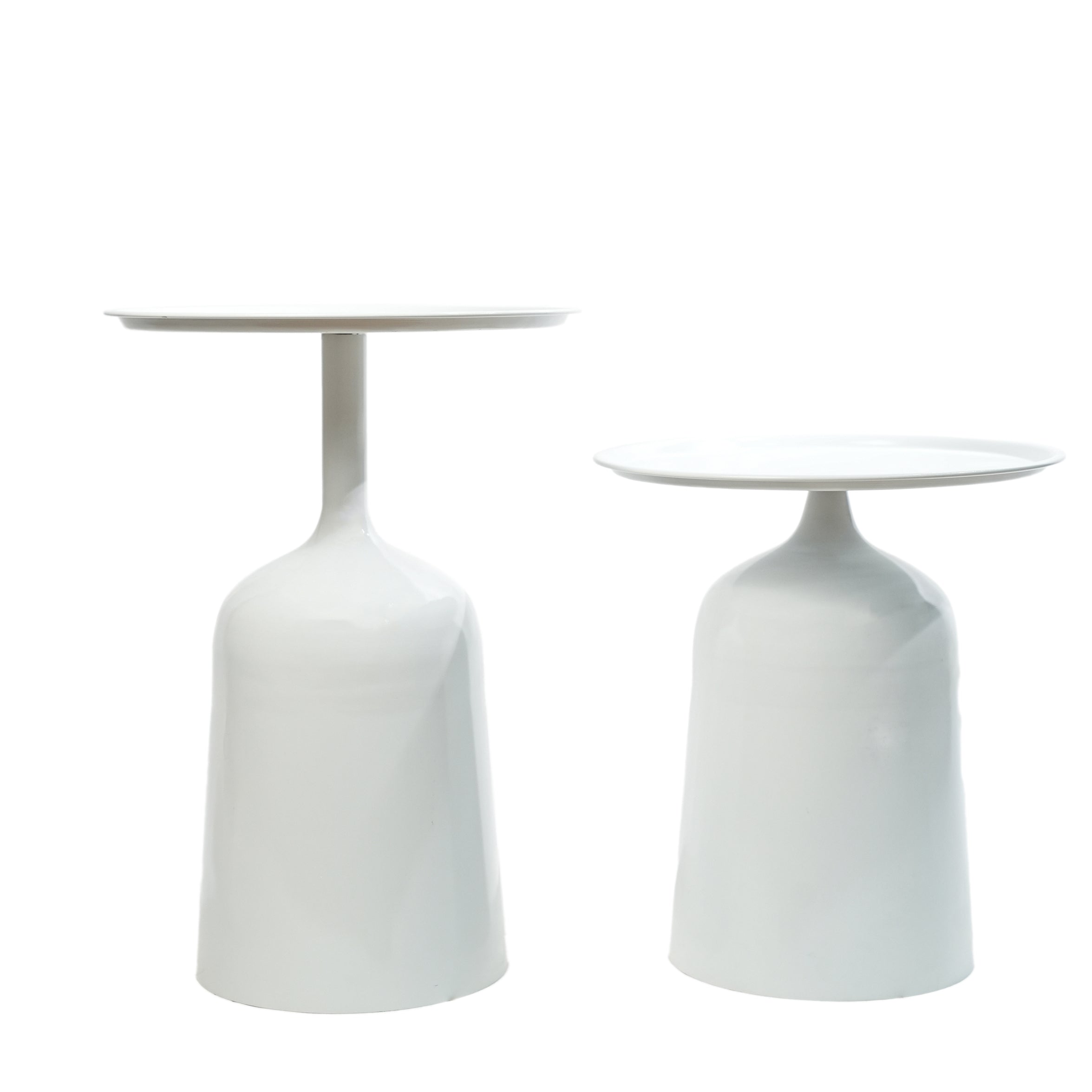 Modern White Metal Nesting Side Tables - Set of 2 with Tray Top