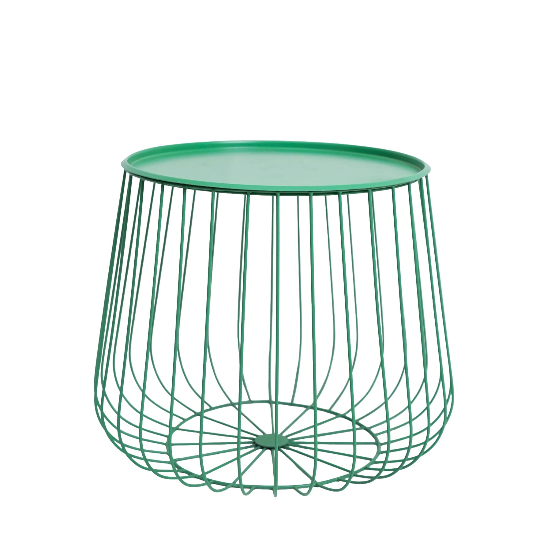 Metal Round Wire Side Table with Storage in Green for Living Room
