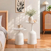 Modern White Metal Nesting Side Tables - Set of 2 with Tray Top
