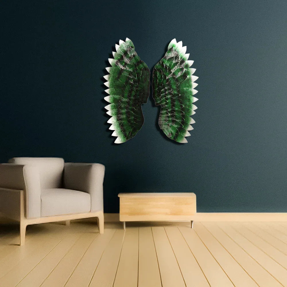Angel Wings In Green Metal Wall Art For Wall Decor In Living Room