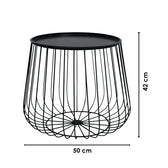 Metal Round Wire Side Table in Black for Living Room and Bedroom