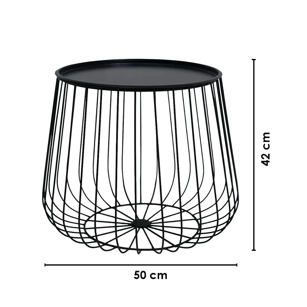 Metal Round Wire Side Table in Black for Living Room and Bedroom