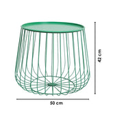 Metal Round Wire Side Table with Storage in Green for Living Room