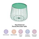 Metal Round Wire Side Table with Storage in Green for Living Room