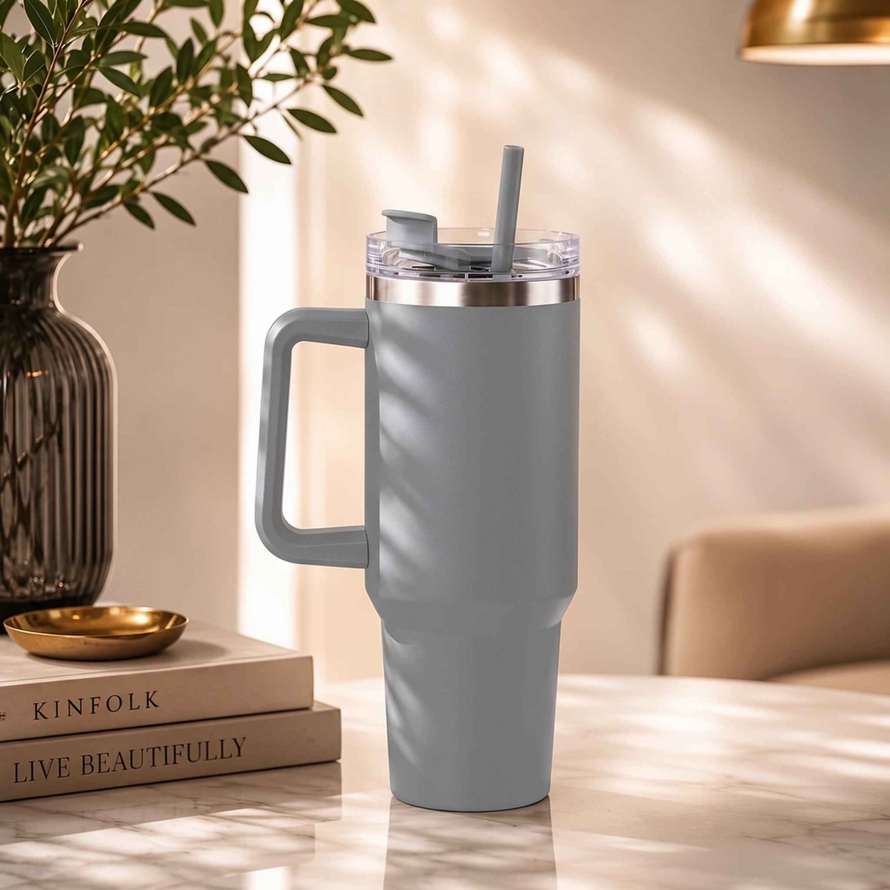 Premium Insulated Tumbler with Handle in Grey