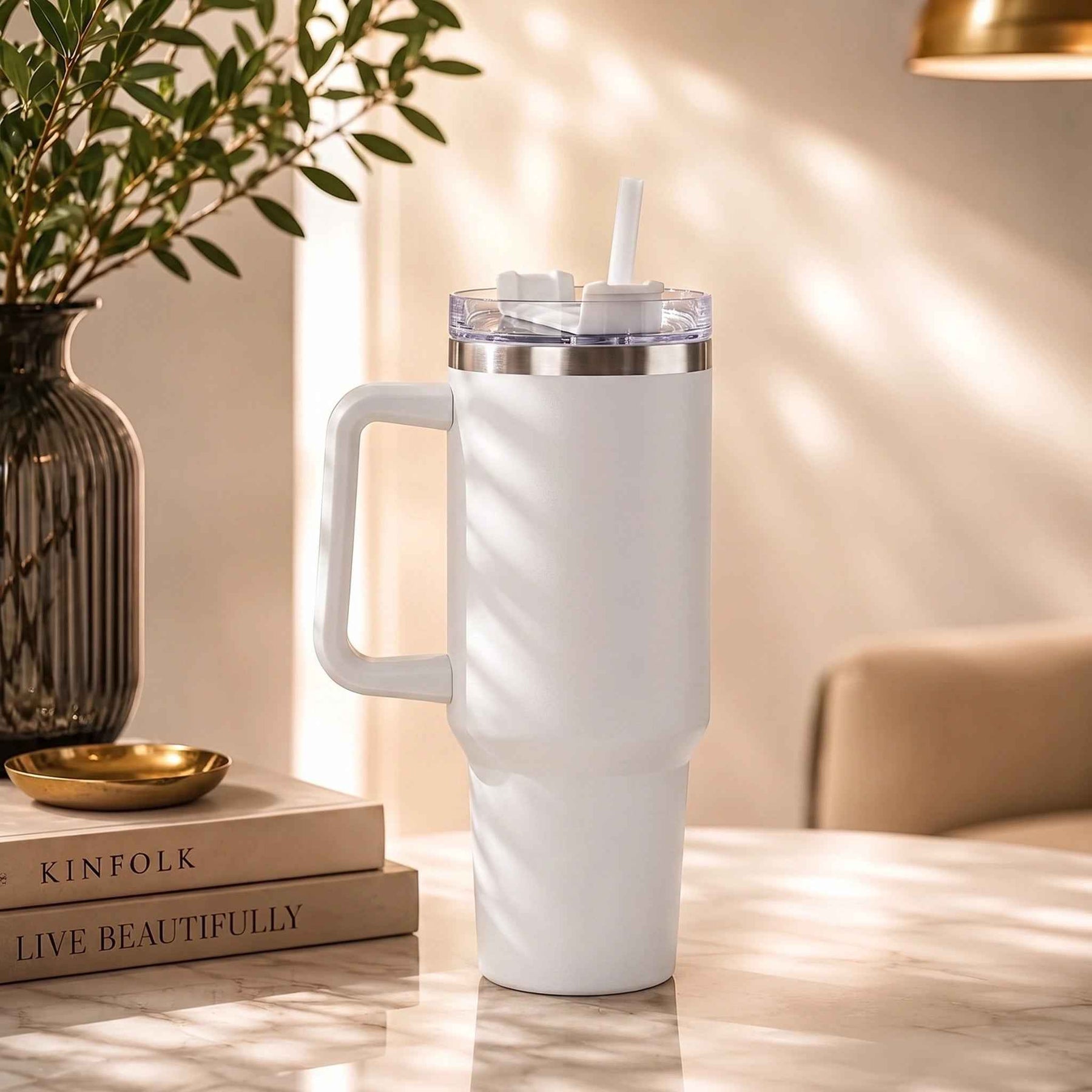 Premium Insulated Tumbler with Handle in White